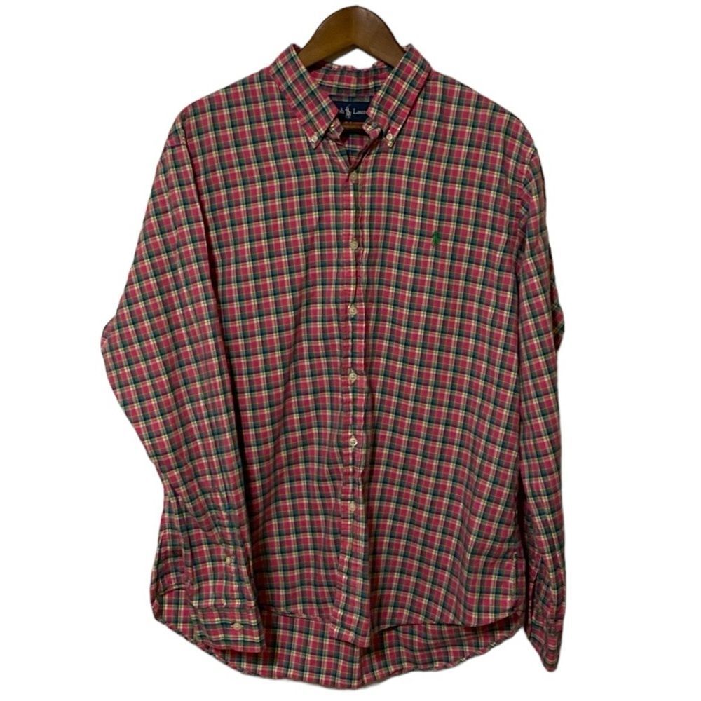 Ralph Lauren Plaid Long Sleeve Button Down Shirt Men's XL Pink Green